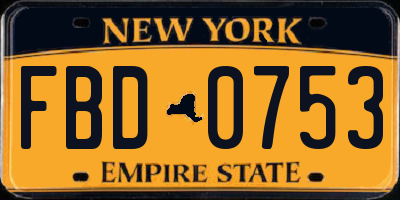 NY license plate FBD0753
