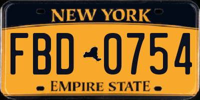 NY license plate FBD0754