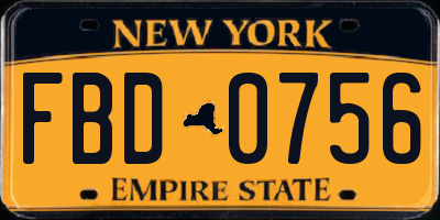 NY license plate FBD0756