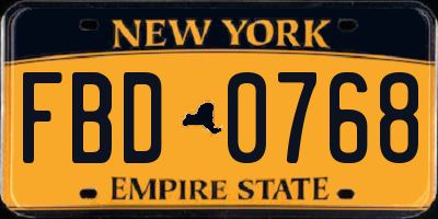 NY license plate FBD0768