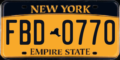 NY license plate FBD0770