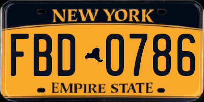 NY license plate FBD0786