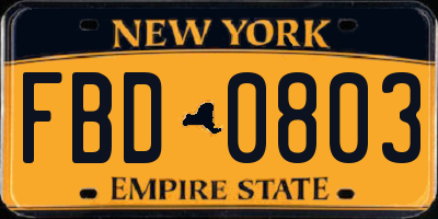 NY license plate FBD0803