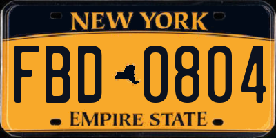 NY license plate FBD0804