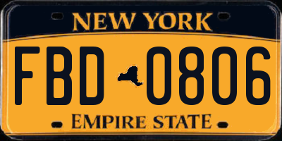 NY license plate FBD0806