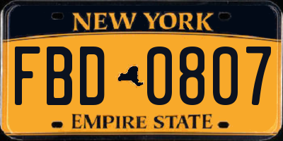 NY license plate FBD0807