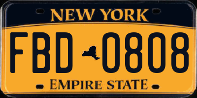 NY license plate FBD0808