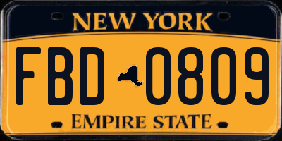 NY license plate FBD0809