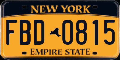 NY license plate FBD0815