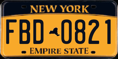 NY license plate FBD0821