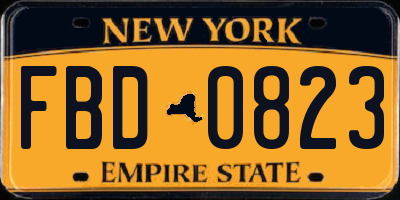 NY license plate FBD0823