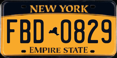 NY license plate FBD0829
