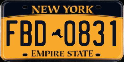 NY license plate FBD0831