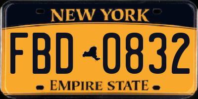NY license plate FBD0832