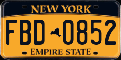 NY license plate FBD0852