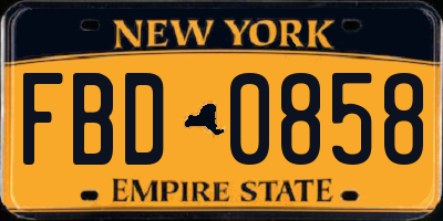 NY license plate FBD0858