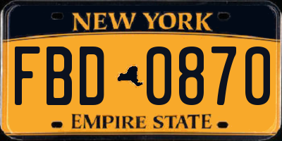 NY license plate FBD0870