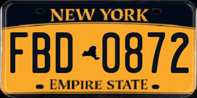 NY license plate FBD0872