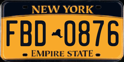 NY license plate FBD0876