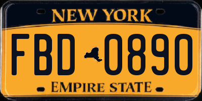 NY license plate FBD0890