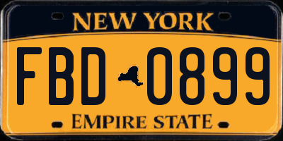 NY license plate FBD0899