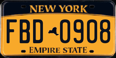 NY license plate FBD0908