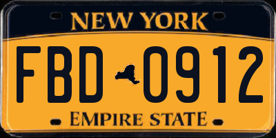NY license plate FBD0912