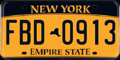NY license plate FBD0913
