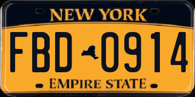 NY license plate FBD0914