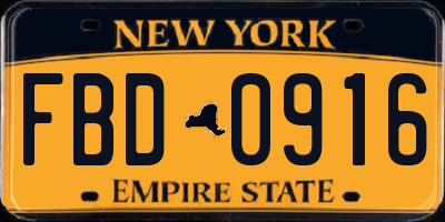 NY license plate FBD0916