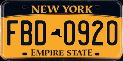NY license plate FBD0920