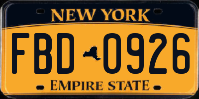 NY license plate FBD0926