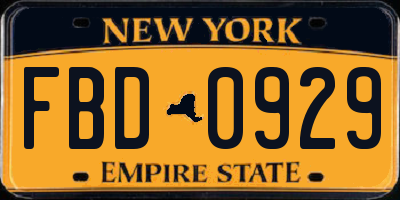 NY license plate FBD0929