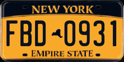 NY license plate FBD0931