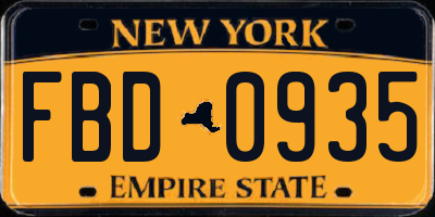 NY license plate FBD0935