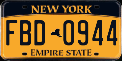 NY license plate FBD0944