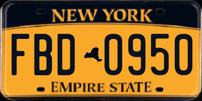 NY license plate FBD0950