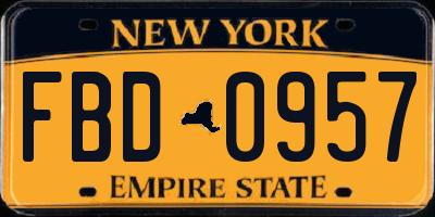 NY license plate FBD0957