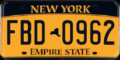 NY license plate FBD0962
