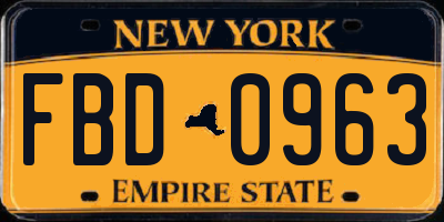 NY license plate FBD0963