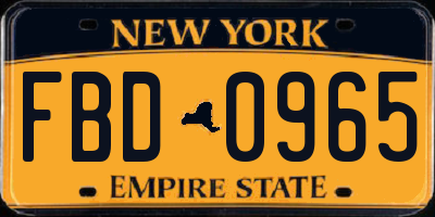 NY license plate FBD0965