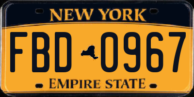 NY license plate FBD0967