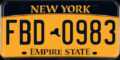 NY license plate FBD0983