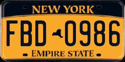 NY license plate FBD0986