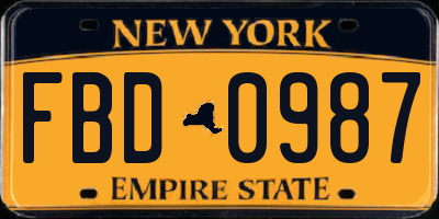 NY license plate FBD0987
