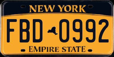 NY license plate FBD0992