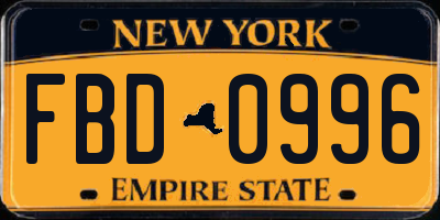 NY license plate FBD0996