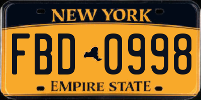 NY license plate FBD0998