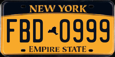 NY license plate FBD0999