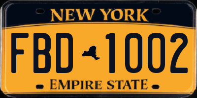 NY license plate FBD1002